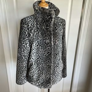 Faux Leopard Swing Jacket Coat Vintage Convertible Collar Lined Sz M